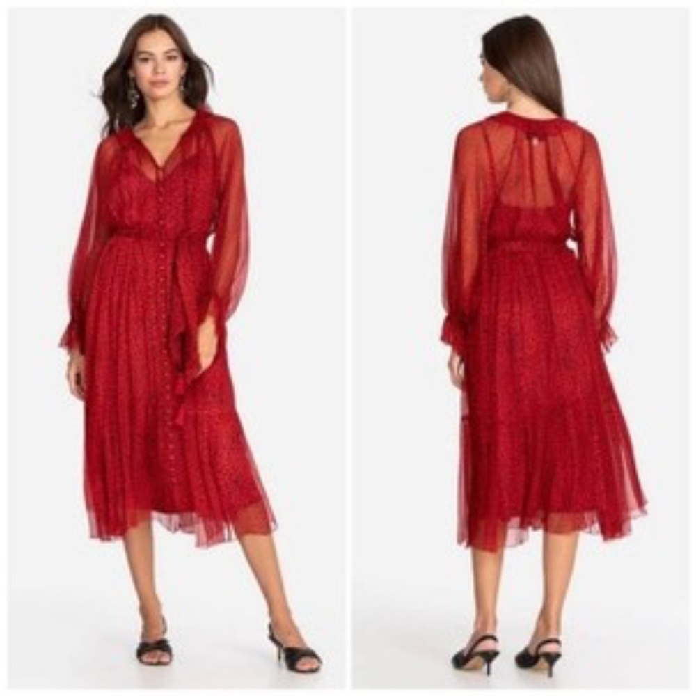 Johnny Was | Aretha Midi Dress | Black & Red Leopard/Cheetah | 100% silk